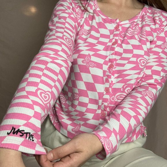 Vintage y2k justice butterfly checkered button up cardigan/top - Picture 4 of 5